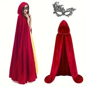 NWOT Unisex Adult Size Red velvet Hooded Cloak Robe Wizard Witch Cosplay